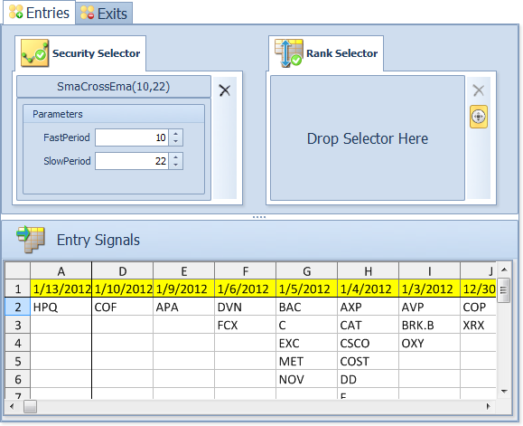 Spreadsheet showing all signals for this scan