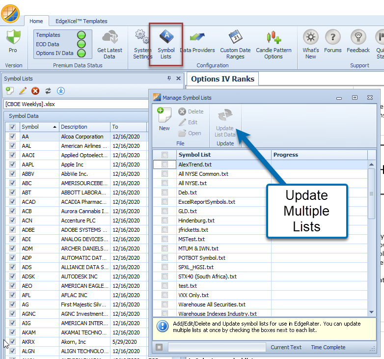 Update multiple lists button