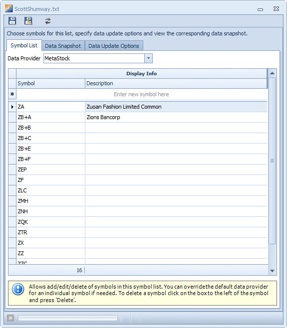 Associating the Symbol List with the MetaStock Provider